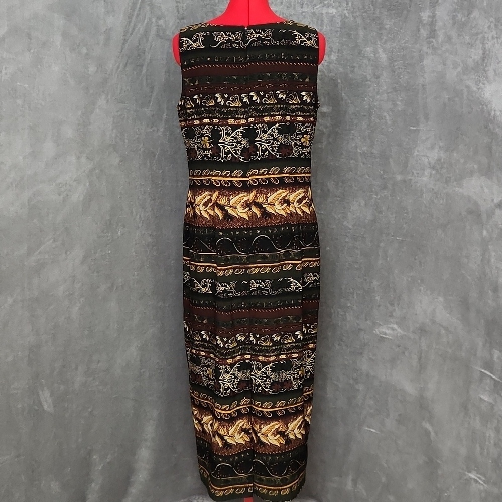 Sag Harbor Green Brown Tribal Maxi Dress Women's 12 Sleeveless Boho - Picture 4 of 11